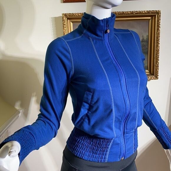 Lululemon Da Bomber Full Zip Up Jacket Blue Herringbone - Picture 4 of 14